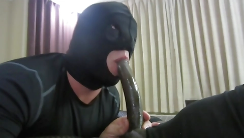 Busty ebony and blonde shemale gets her big black cock in her mouth