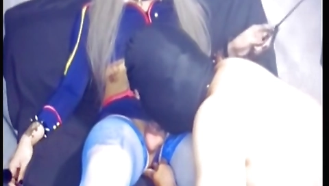 Sexy shemale asian cosplay fucks masked guy in her stockings