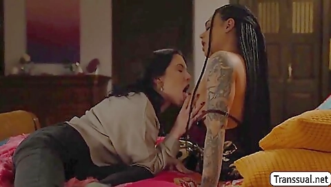 Tattooed brunette gets her pussy binged in front of the camera