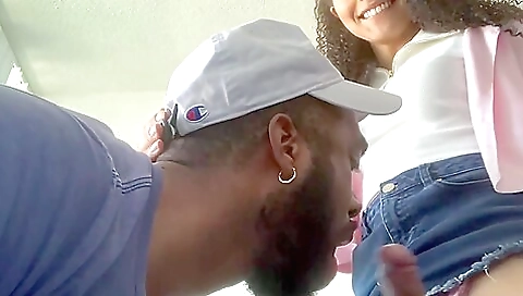 Ebony girl sucking and deepthroat fucked by her man