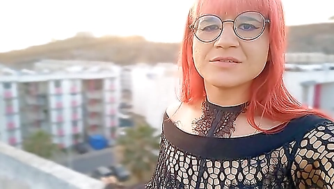 Busty latina milf fucks on the roof in homemade porn