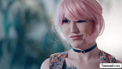 Red head and a guy in bath room is getting fucked anal