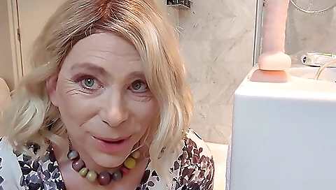 British milf with sexy stockings and dildo in the hotel