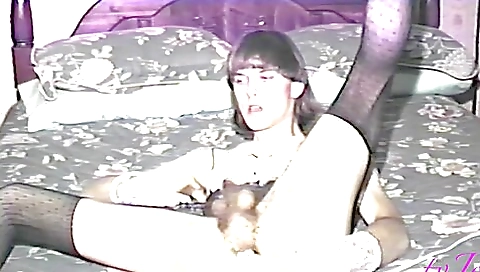 Amateur brunette in stockings shows her hairy pussy