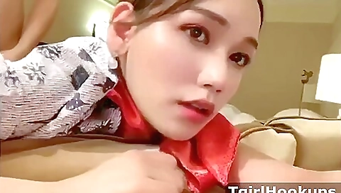 Asian brunette gets fucked in the doggy style in POV video