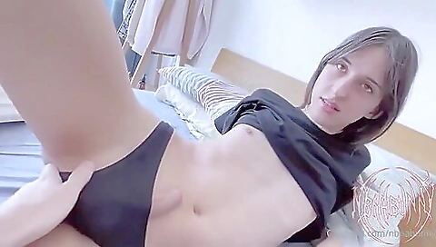 A big cock gets inside a small titted brunette in mouth