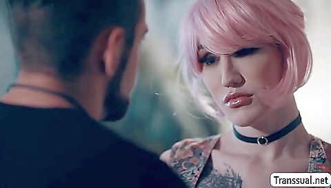 Bareback sex with a redheaded shemale and her stepbrother